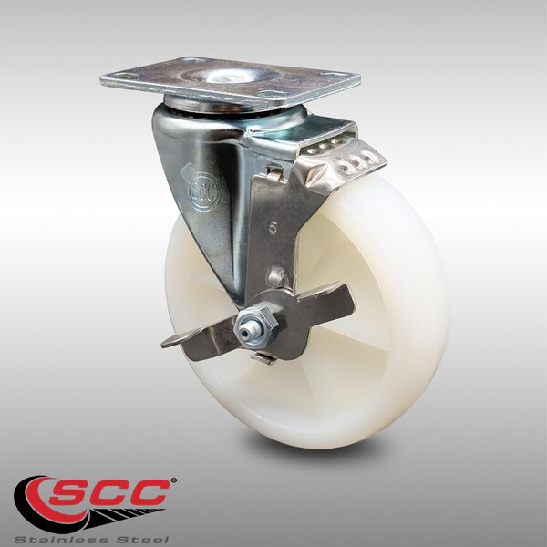 5 Inch SS Nylon Wheel Swivel Top Plate Caster with Brake